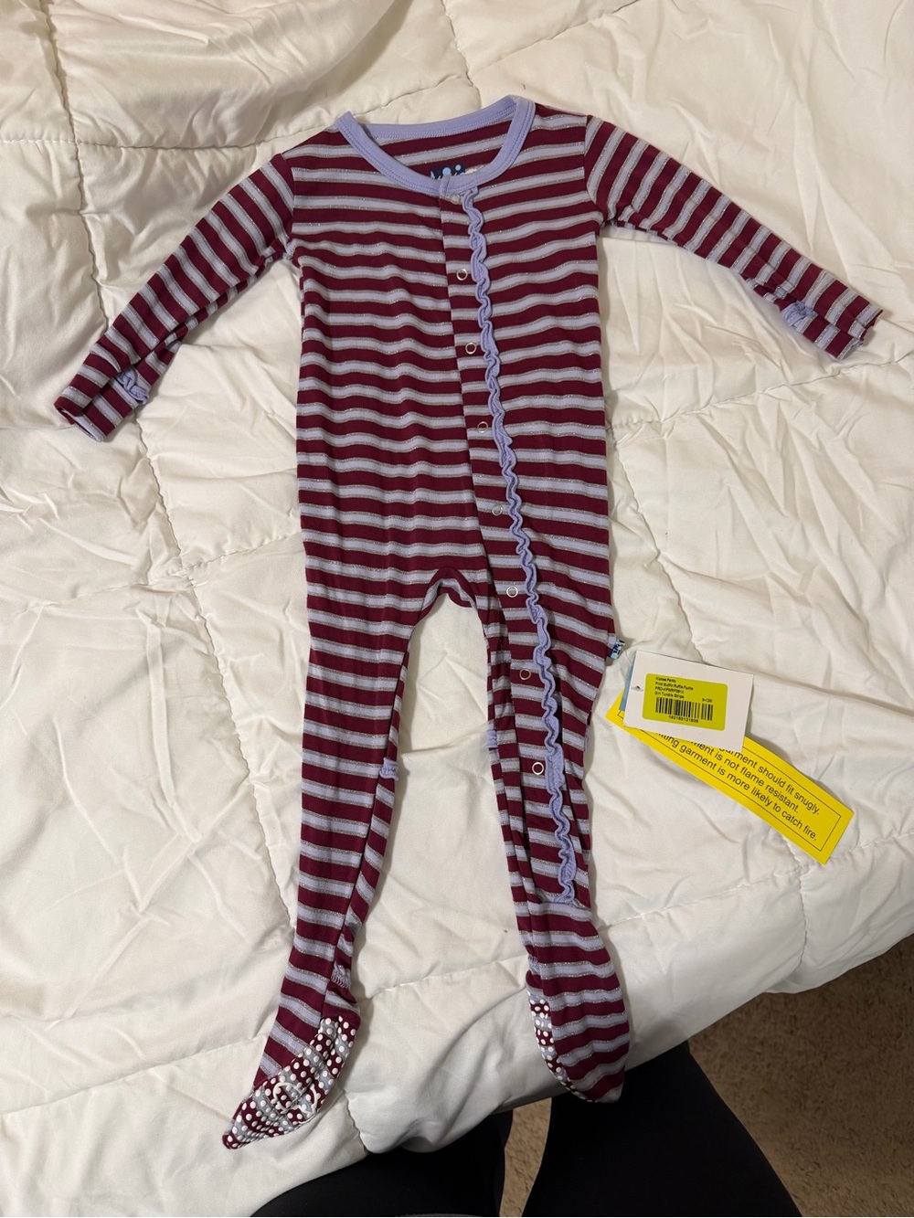 Kickee Pants Burgundy and Light Blue Striped Footie